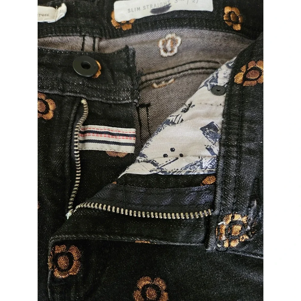 Pilcro‎ and the Letterpress Slim Straight Floral Embroidered Black Jeans Size 27